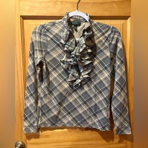 Lauren Ralph Lauren (LRL) long-sleeve ruffled placket classic plaid XS